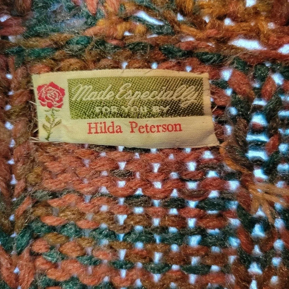 Vintage Handmade Sweater Cable Cardigan Orange  Green Brown Zipper - Picture 2 of 7